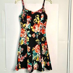 Ambiance Apparel Summer Floral Flared Out Mini Dress Adjustable Spaghetti Strap